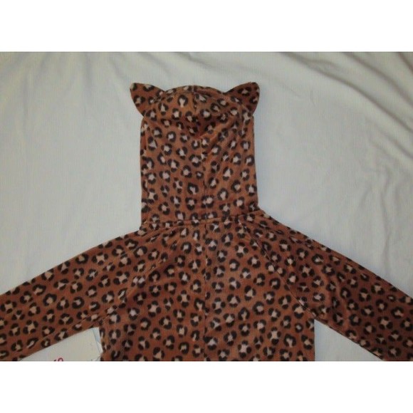 NEW One-Piece Pajamas L (10-12) Blanket Sleeper Union Suit Hooded Cheetah Fleece - Picture 6 of 6